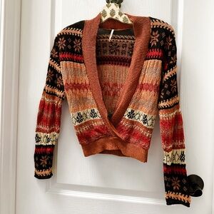 HP Free People Fall Winter Fairisle Snowflake Pullover Knit Sweater Size XS